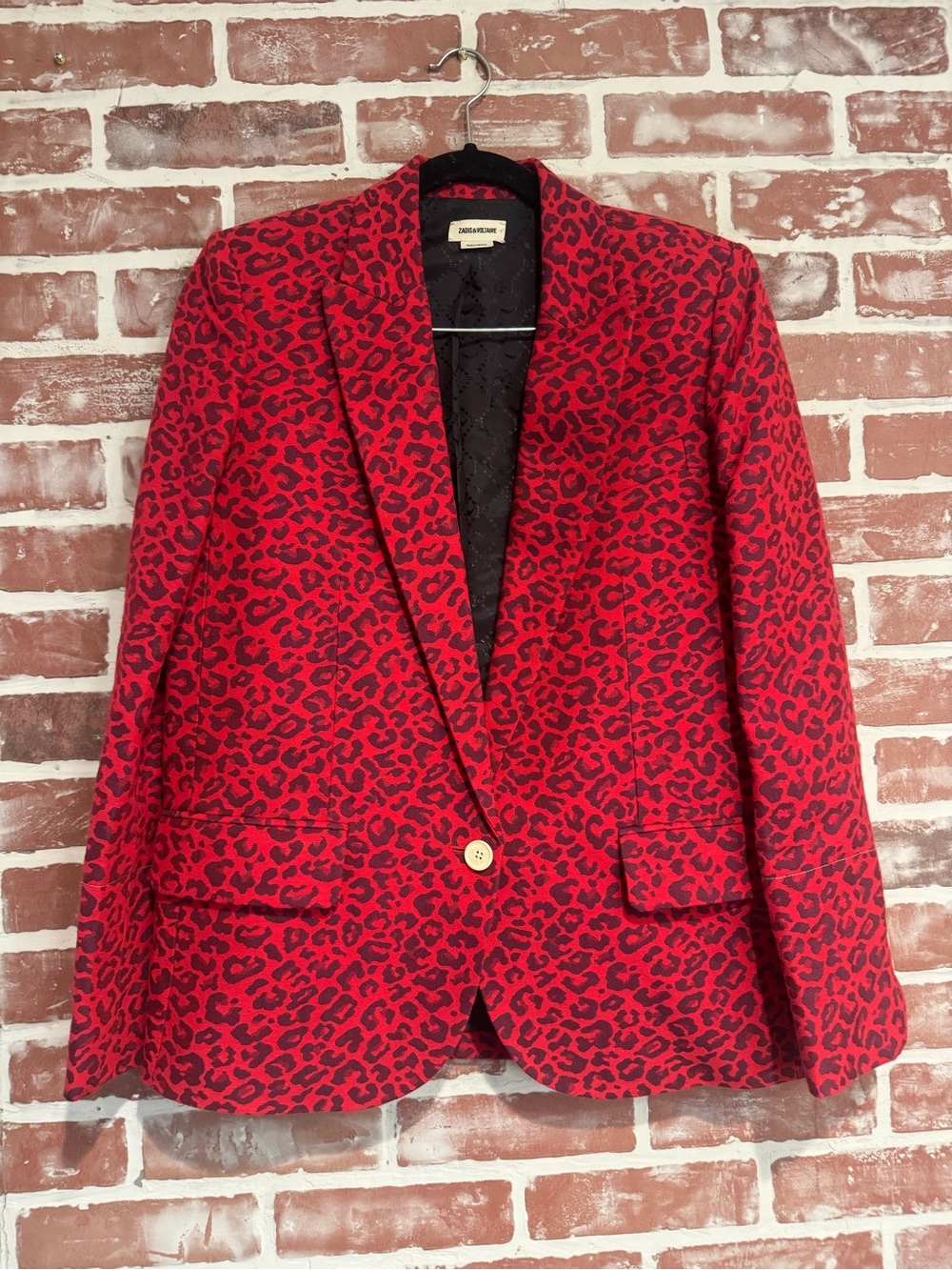 Zadig & Voltaire Viking Jac Leo Red Leopard Print Blazer Jacket 38